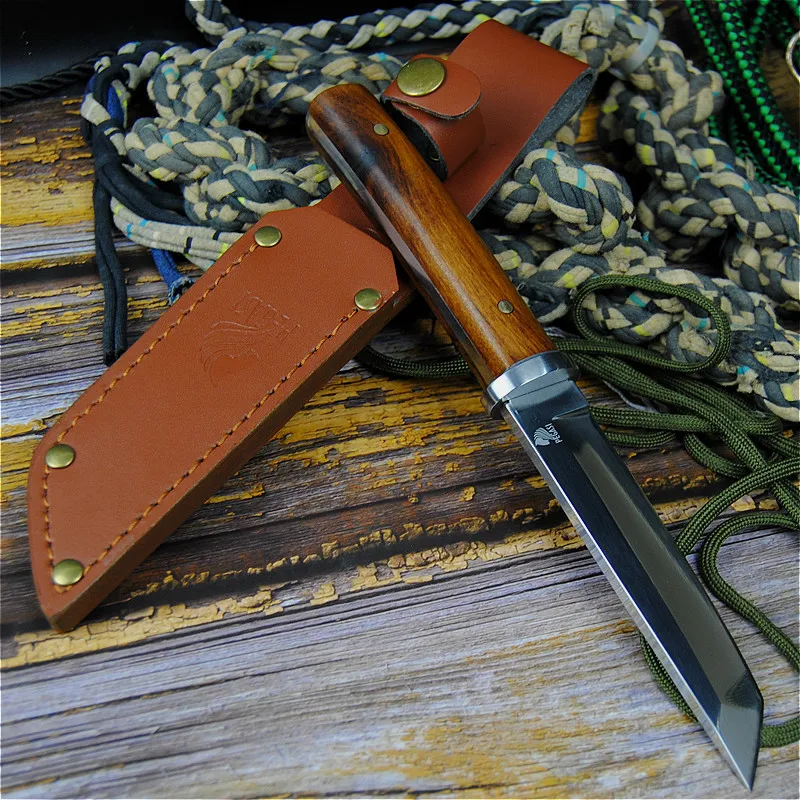 Japanese 9CR18MOV outdoor self-defence fishing knife jungle hunting knife outdoor sharp tactical knife + leather cover