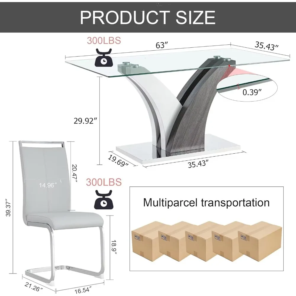 Conjunto de mesa de sala de jantar para 6,1 mesa e 6 cadeiras de jantar de couro PU
