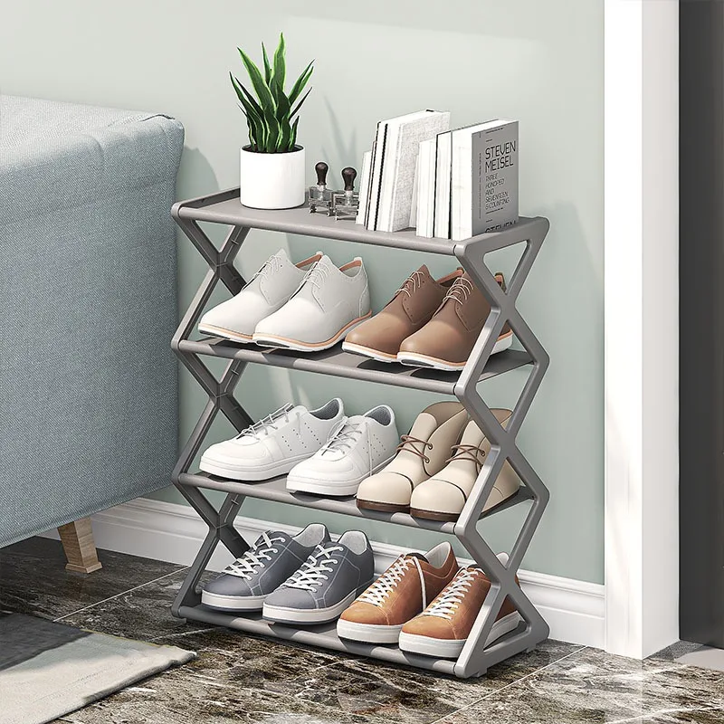 4-layer shoe rack for household dust-proof storage, solid color simple home assembly foldable shoe rack