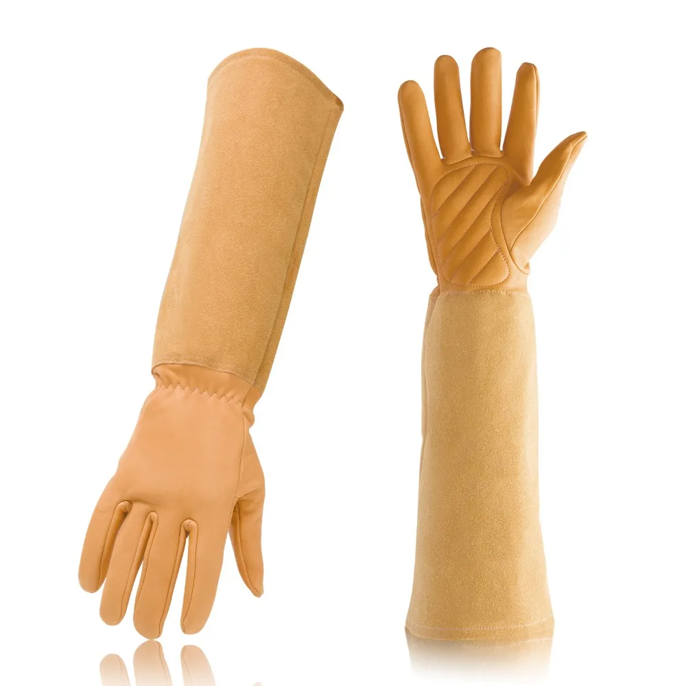 Long Gardening Gloves for Women Thorn Proof Rose Pruning Sheepskin Leather Garden Gloves for Cactus Rose and Blackberry