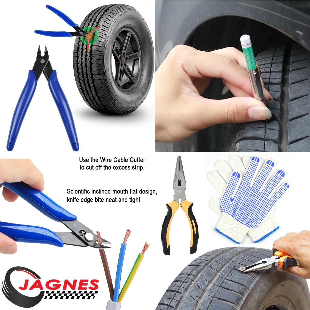 Car Tire Repair Kit Tubeless Tyre Puncture Studding Tool Set Motorcycle Vacuum Film Nail With Magnetic Flashlight Pickup Gauge