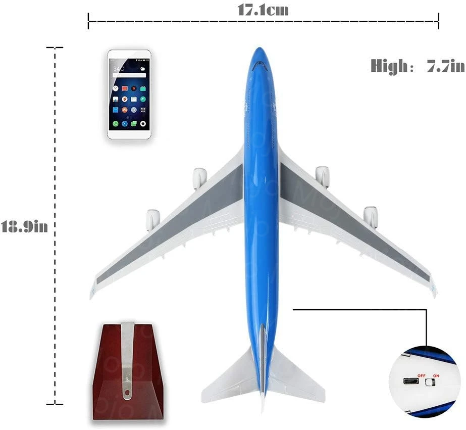 Imagem -06 - Klm Royal Airlines Boeing B747 Modelo de Avião com Luz Led Avião Diecast para Coleção Escala 1:150 47cm