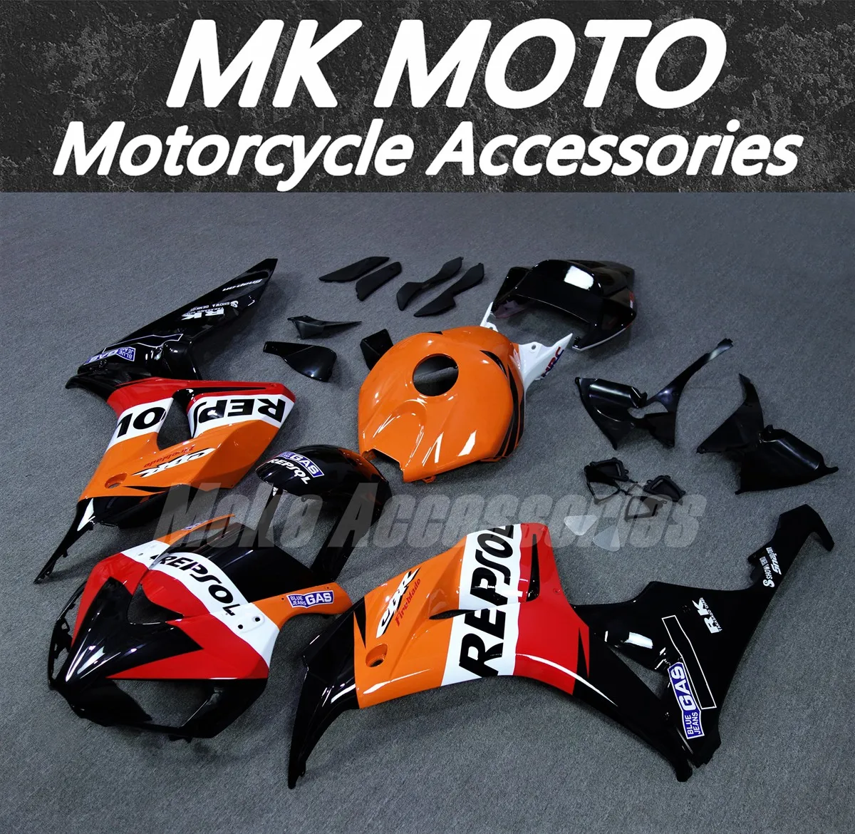 مجموعة انسيابية الدراجات النارية Moke Moto مناسبة لـ Cbr1000rr 2006-2007 مجموعة هيكل السيارة عالية الجودة حقن ABS جديد أسود برتقالي