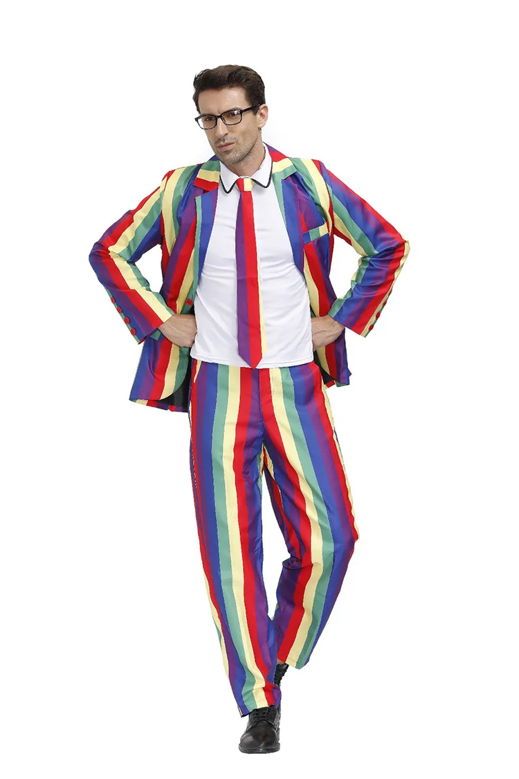 Leuke Heren Halloween Retro Gepersonaliseerde Vakantie Feestpak Ruimte Patroon Snoep Regenboog Outfit Graffiti Pak Set