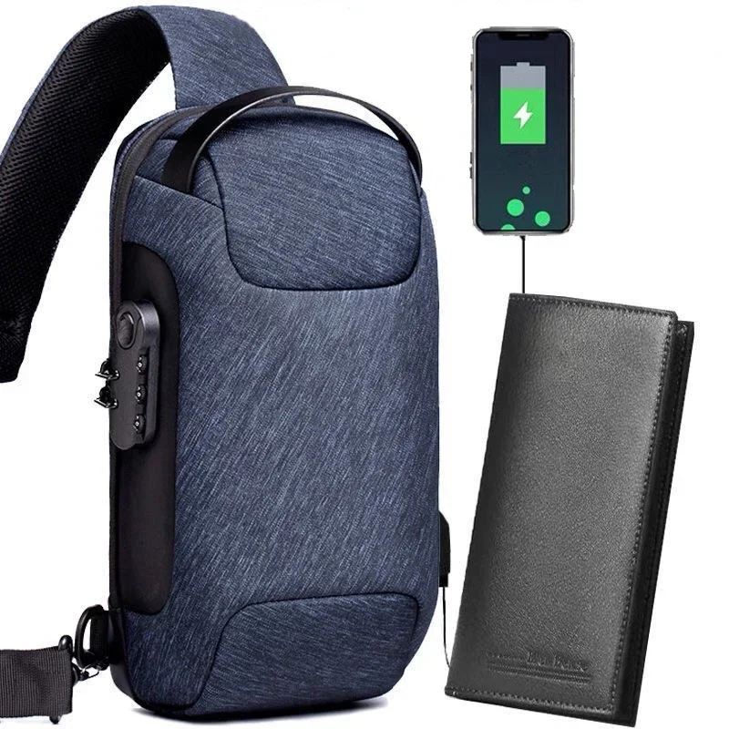 Borsa a tracolla Oxford USB impermeabile da uomo multifunzione antifurto Borsa a tracolla a tracolla Borsa a tracolla da viaggio corta per uomo