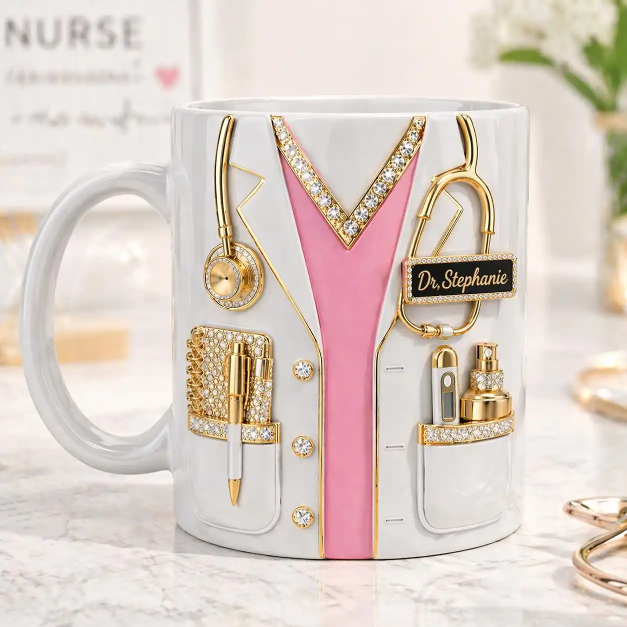 Personalized Nurse Overalls Effect Mugs, Nurse Life Theme Mugs, Custom Doctor Gifts, Graduate Gifts, Doctor's Day, Nursing Gifts - view 6