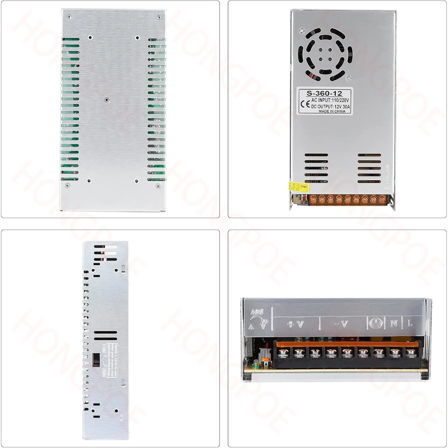 S-360W Switching Power Supply Adjustable Transformer 12V/24V/36V/48VDC 30A/15A/10A/7.5A 110/220V AC for Motors Battery LED CCTV