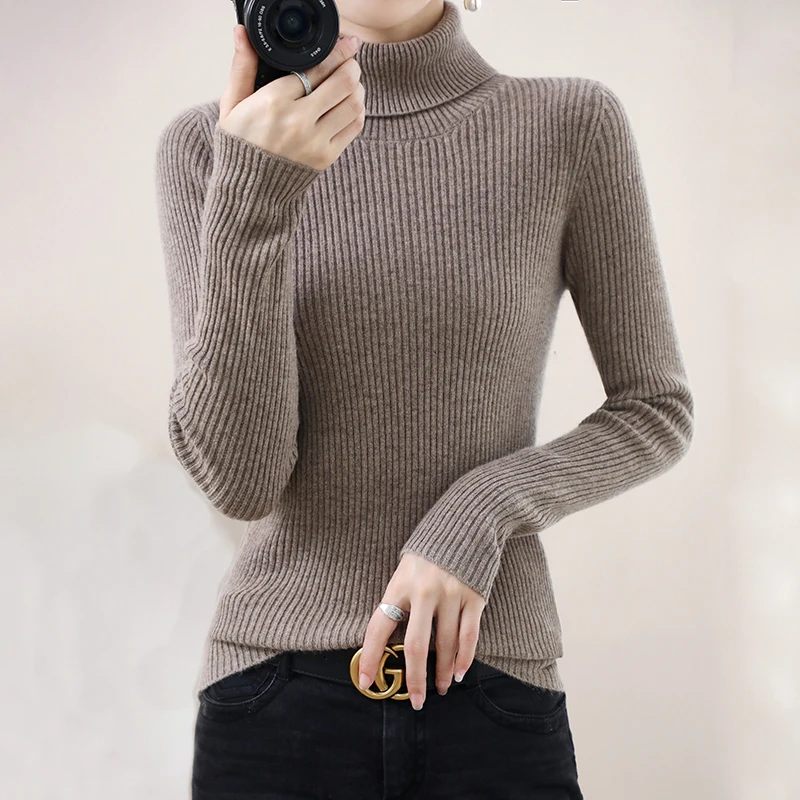 Autumn And Winter Cashmere Sweater Turtleneck  Pullover Women\'s Solid Color Casual Long-sleeved  Cashmere Pullover Sweaters