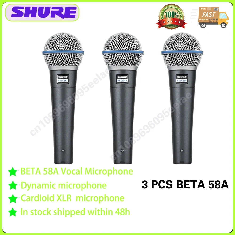 3 PCS Wholesale Shure BETA 58A Vocal Microphone Dynamic Microphone Home KTV Live Stage Performance Microphone