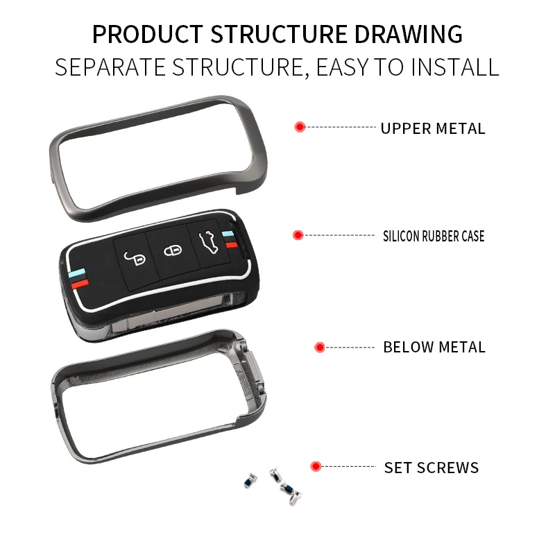 아연 합금 자동차 키 케이스 커버 키 백, 포르쉐 카이엔 GTS 파나메라 카레라 GT3 용, 자동차 인테리어 키체인 액세서리, 2 버튼, 3 버튼