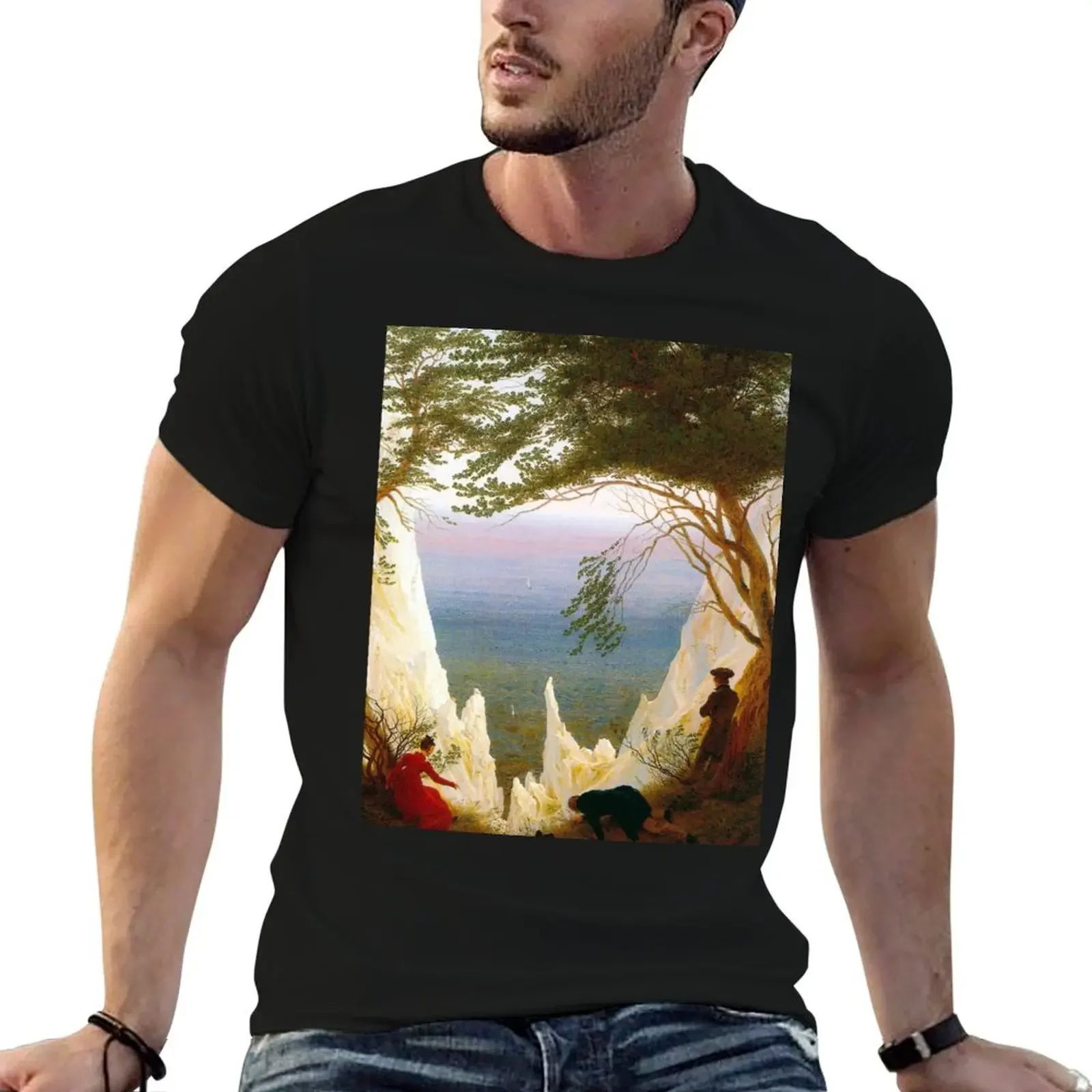 

HD CASPAR DAVID FRIEDRICH - Chalk Cliffs at Ruegen 1818 - 1819 T-Shirt graphic tee shirt blue archive plus size men clothing