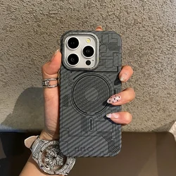 High-tech Element Carbon Fibre for MagSafe Phone Case for iPhone 15 16 16pro Max 14 Pro 13 Wireless Charging Hard PC Cover