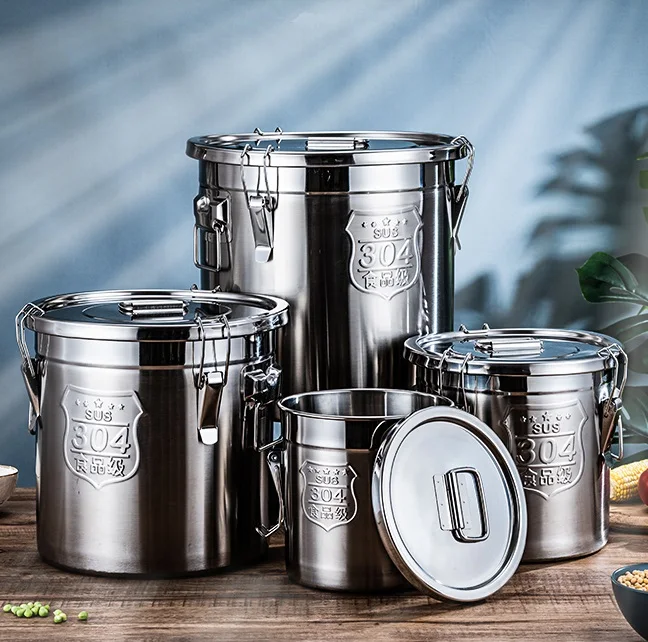 

Stainless Steel 304 201 Large Airtight Moistureproof Food Storage Container Barrel Stock Pot with Seal Lid