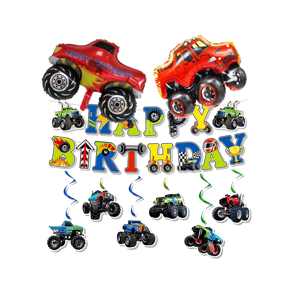 Rennwagen Monster Truck Party Banner Girlande Hängedekoration Monster Truck Ballon Jungen Monster Truck Geburtstagsdekoration – Detail 2