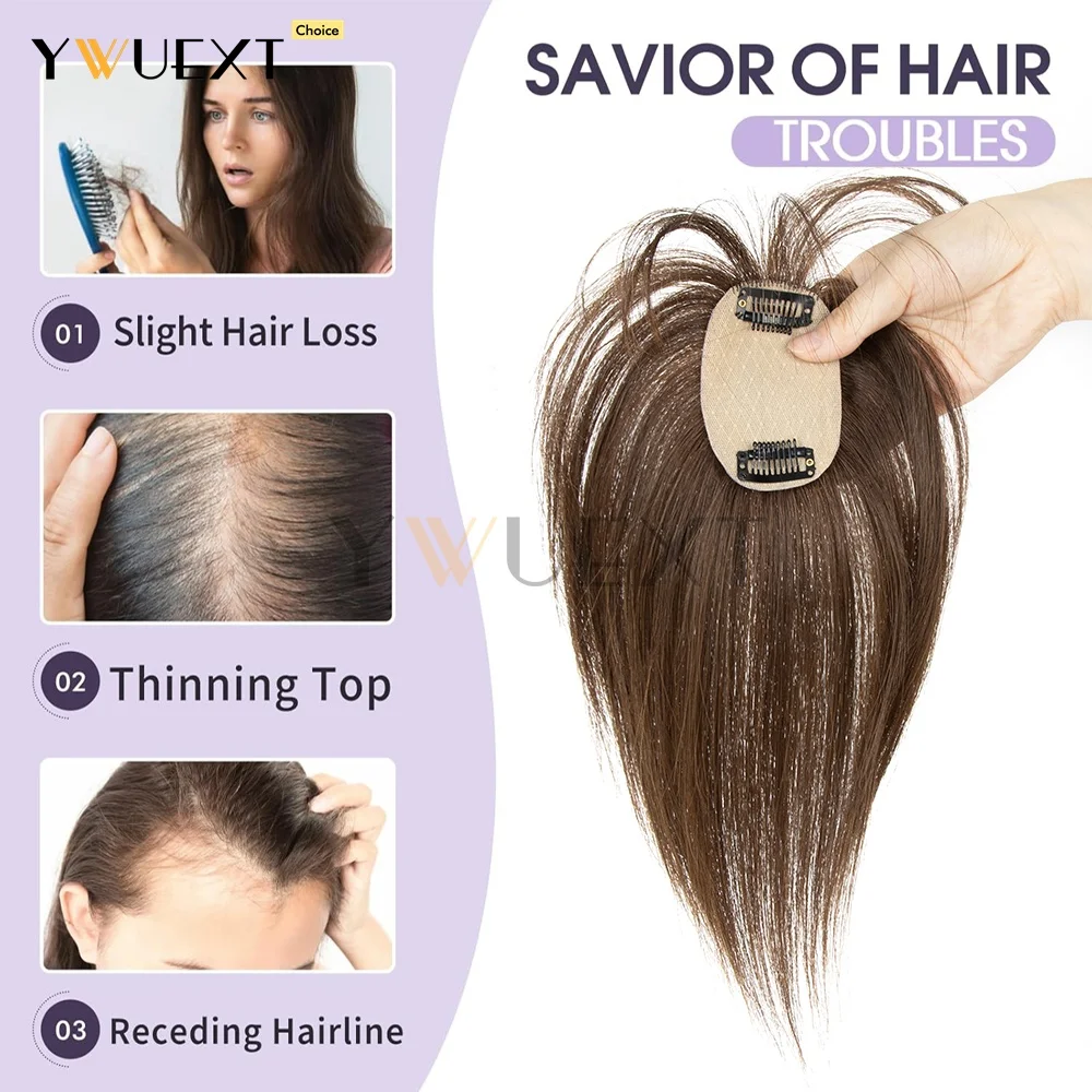 Clips In Human Hair Topper Natural Scalp Top to Hide Bald or White Hair For Women 5x9cm Base Net Thin Hair Toppers 20g/pack