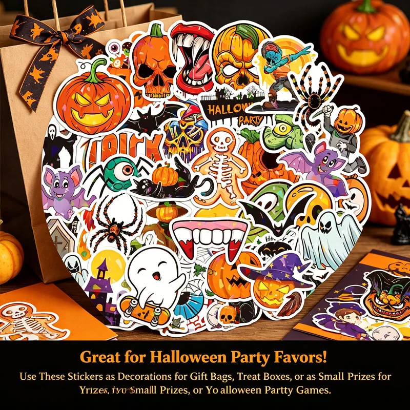 100-200PCS Halloween Ghost Pumpkin Stickers Waterproof Vinyl Bulk Party Favors Decoration Gift for Water Bottles