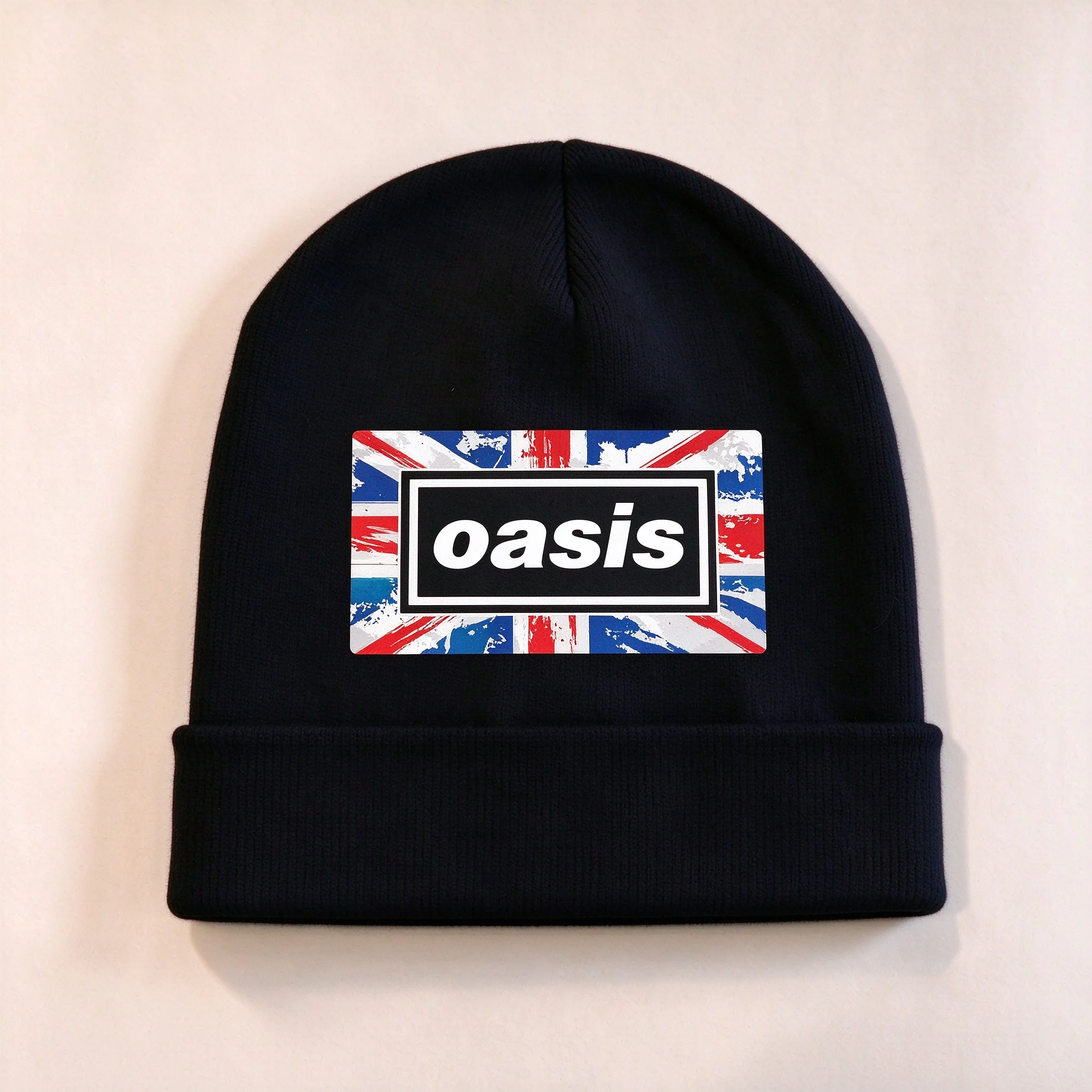 2026 Streetwear Cuffed Beanie Hat Retro Union Jack Rectangle Print Decor Soft Warm Autumn Winter Headwear for Men Women