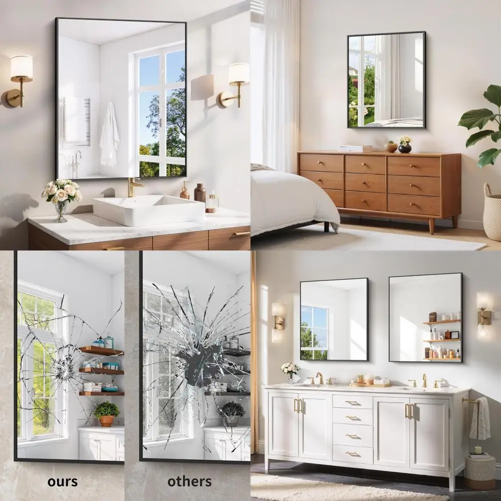 

Зеркало для ванной комнаты YIROMAN 30x36, матовое черное зеркало для ванной над раковиной с алюминиевой рамой, прямоугольное косметическое зеркало с установкой