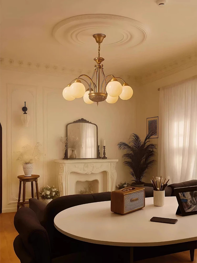 Mid ancient style pendant lamp, French retro high-end atmosphere, hall lamp, personalized creative design, living room lamp