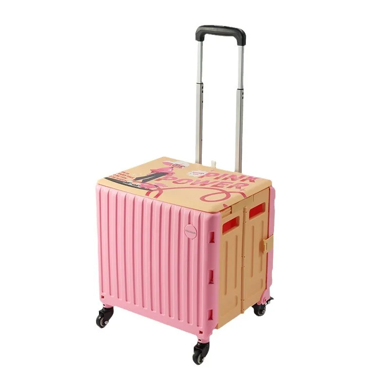 Foldable Utility Cart Collapsible Portable Crate Rolling Carts with Wheels Tote Basket 360°Rotate Wheel with Lid