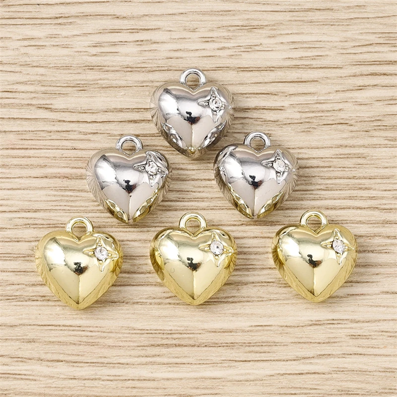 5 Stück 12 x 13 mm niedliche Metall-Kristall-Anhänger in Herzform für die Schmuckherstellung, Halsketten, Ohrringe, Armbänder, Zubehör, DIY-Geschenke – Detail 6