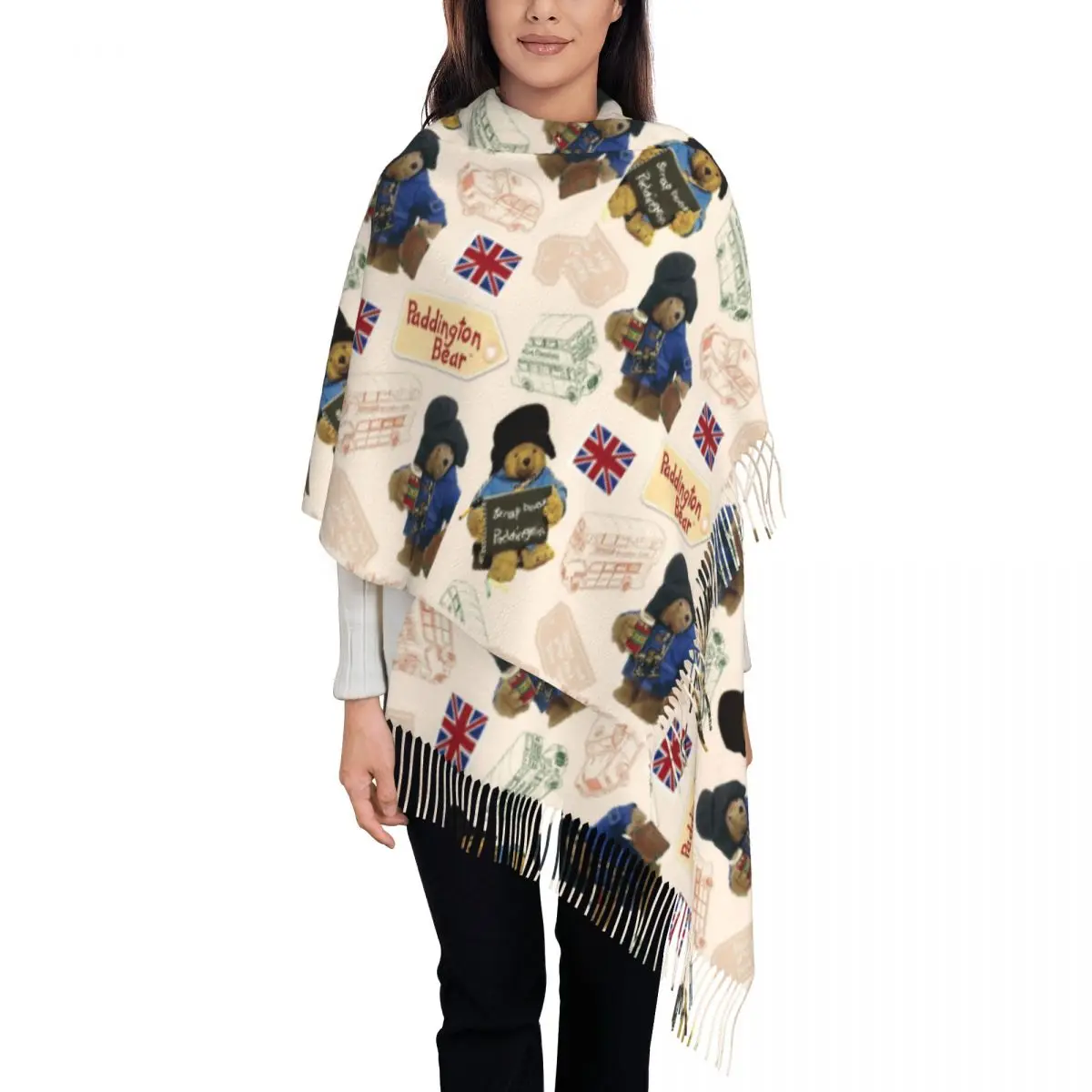 

Personalized Print Paddinton Britain Scarf Women Men Winter Fall Warm Scarves Cartoon Shawls Wraps