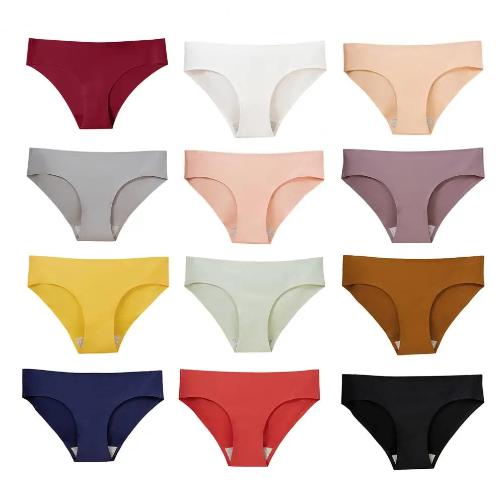 Lady Underpants Women's Mid-Low Waist Elastic Solid Color Seamless Panties Underpants for Wear Work Travel Women's Intimates