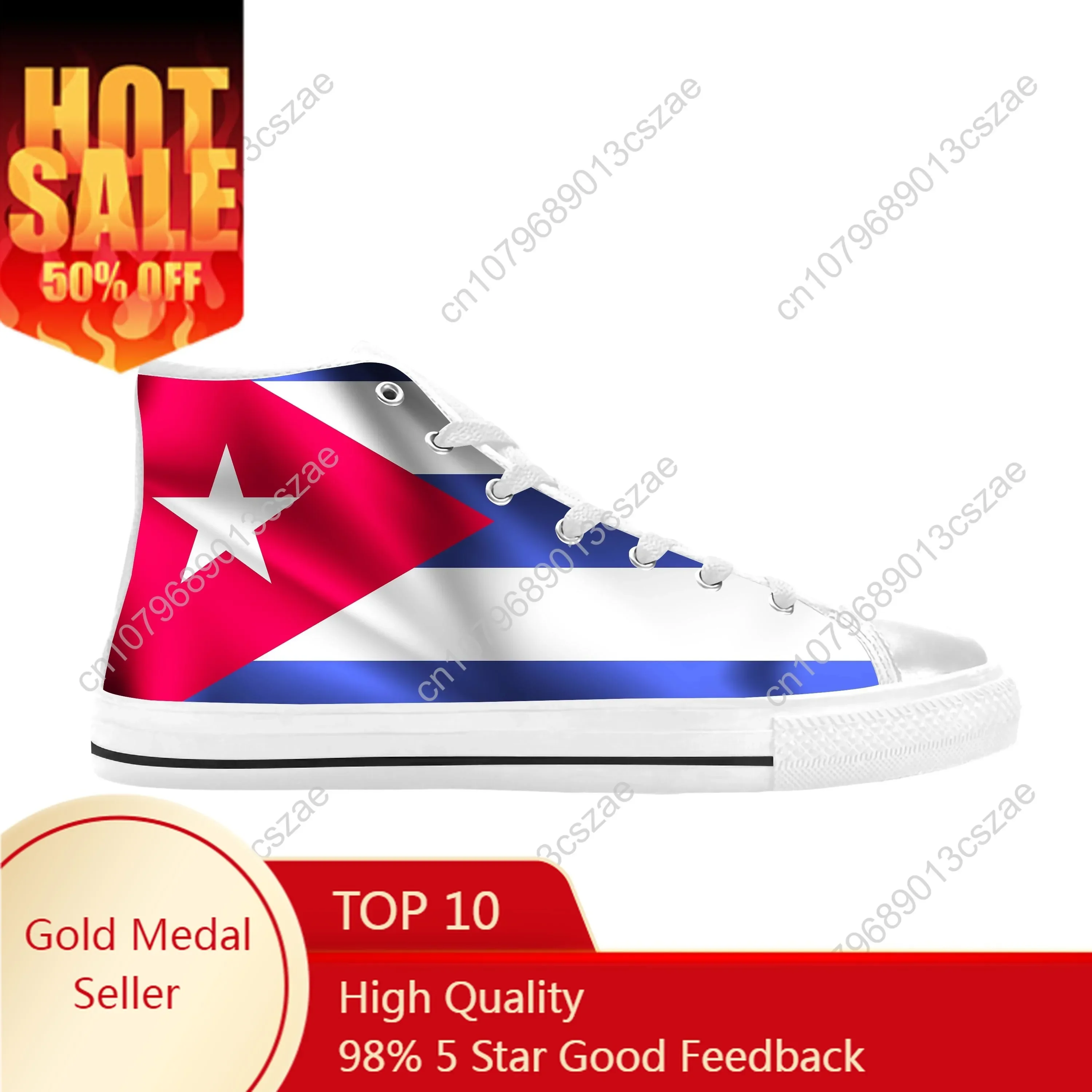 

Hot Cuba Cuban Flag Patriotic Pride Funny Fashion Casual Cloth Shoes High Top Comfortable Breathable 3D Print Men Women Sneakers