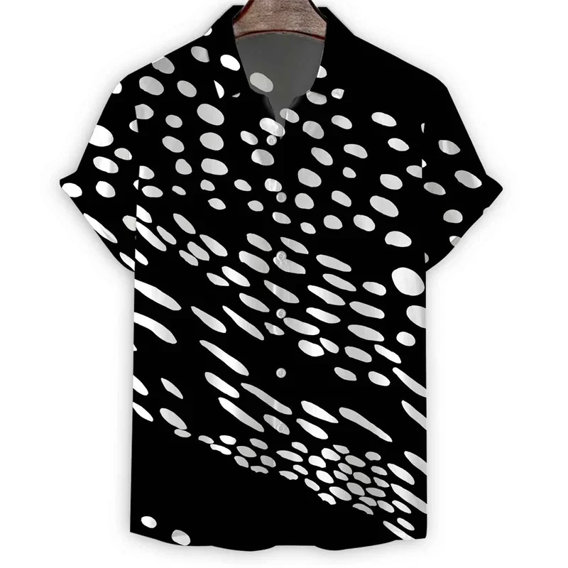 2024 fashion new black and white spot print men's shirt daily casual lapel men's short-sleeved top loose short-sleeved shirt