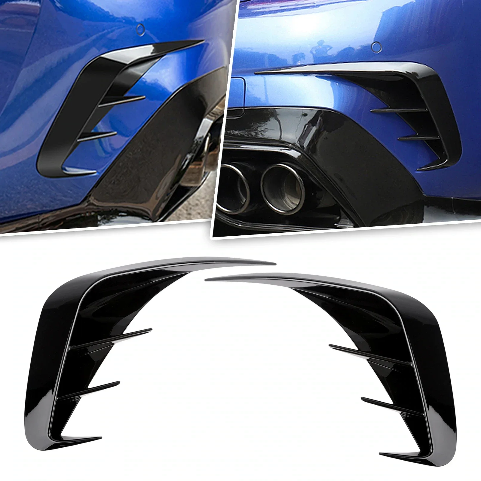 

Glossy Black Rear Bumper Side Fender Air Vent Spoiler Canard Frame Cover Trims Car Styling For BMW 3 series G20 2019 2020 2021