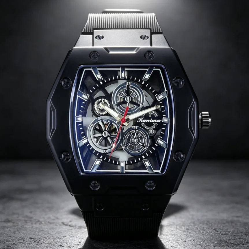 New Fashion Luxury Man Tonneau High Quality Silicone Watch Men Business Hollow Quartz Watches Students Sport Wrist Watches Gifts