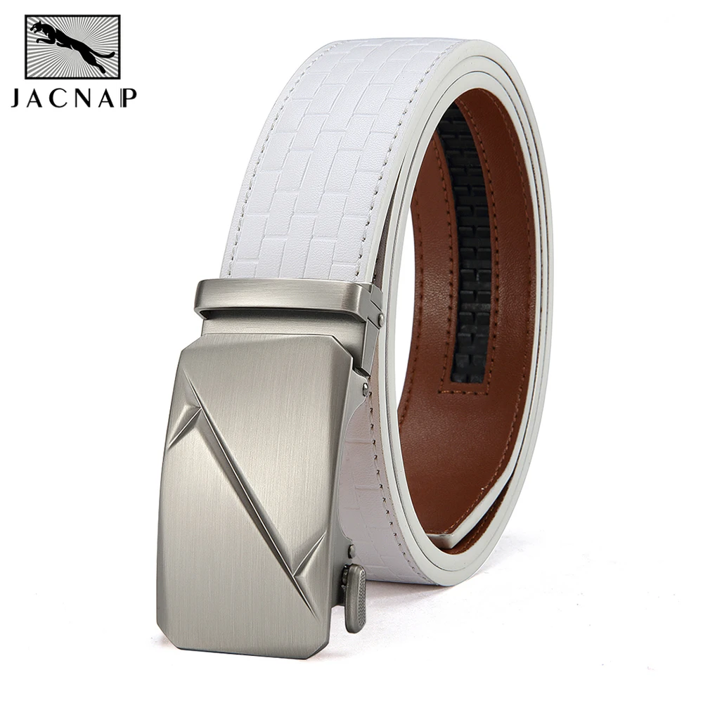 

JACNAIP Men Business Belts Leather Waist Strap Male Automatic Buckle Waistband Mens High Quality Girdle Belts for Women Men Gift