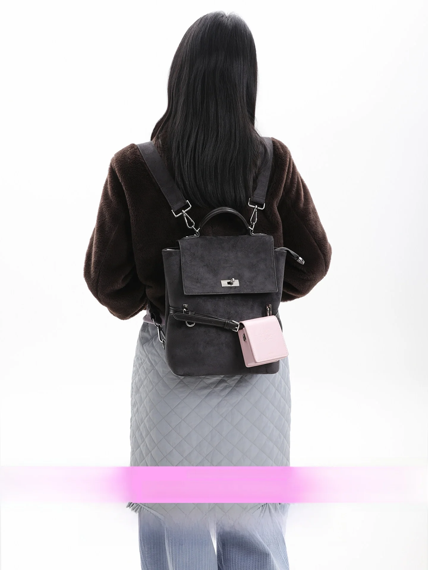 Small Size Double Shoulder Bag Retro College Belt Decoration Color Block Crossbody Backpack 3 Uses Modern Neutral Style Unisex
