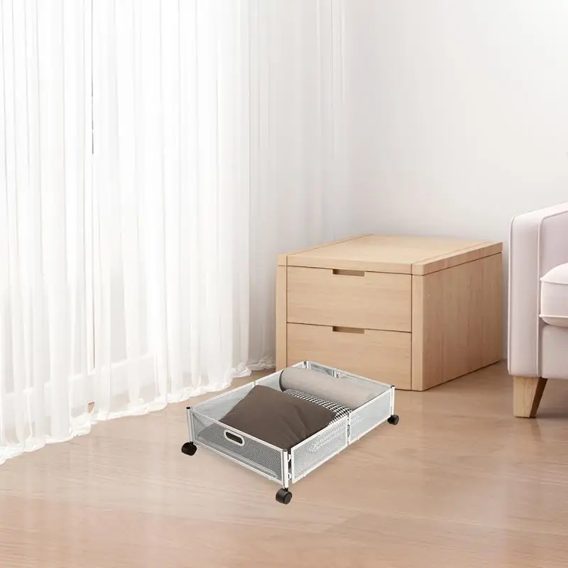 Under Bed Rolling Storage Organizer Foldable Large Capacity Shoe Organizer Containers with Wheels Home Storage Metal Drawer