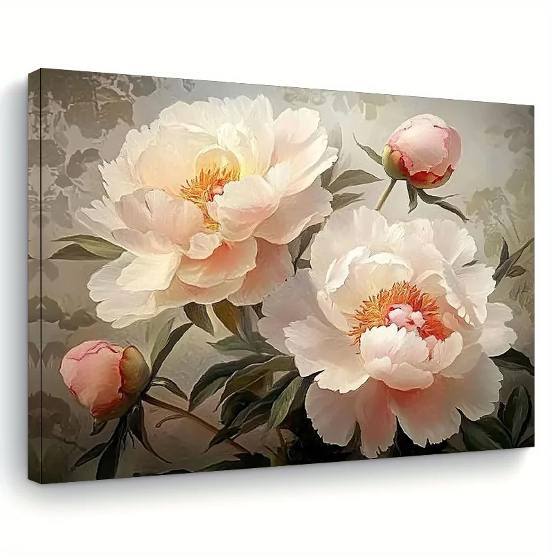 

Dreamy Peonies Canvas Wall Art - Elegant Pink & White Floral Design, 11.8x15.7 Inch Wooden Framed Decor for Home