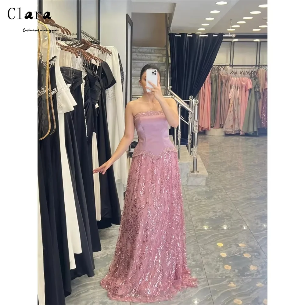

Clara Custom Pink Shiny Off-the-shoulder Sleeveless Custom Dress Dresses 2026 Woman Luxury Evening Dress Ball Gown Dresses Women