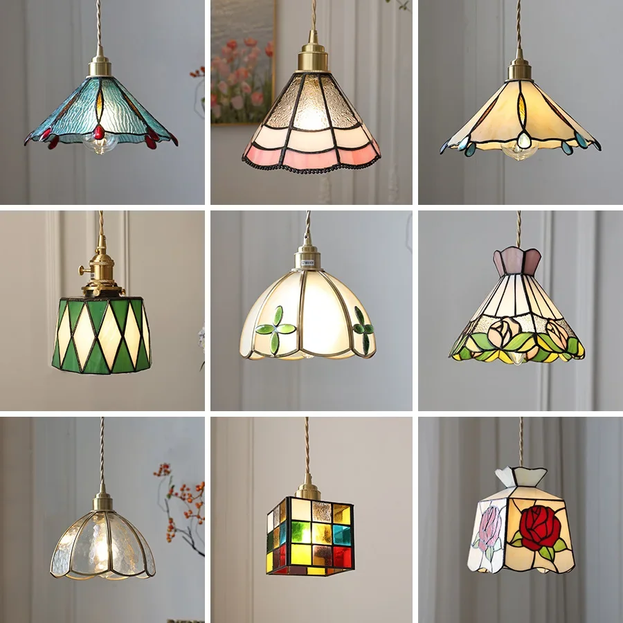TechHPIWHD Colorful Glass Copper LED Pendant Lights Fixtures Kitchen Bedroom Living Room Beside Loft