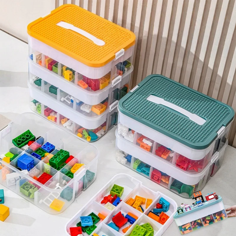 Organizador de Juguetes, Caja de Almacenamiento para Lego, Bloques de Construcción Apilables con Tapas, Contenedores Ajustables para Almacenamiento de Lego