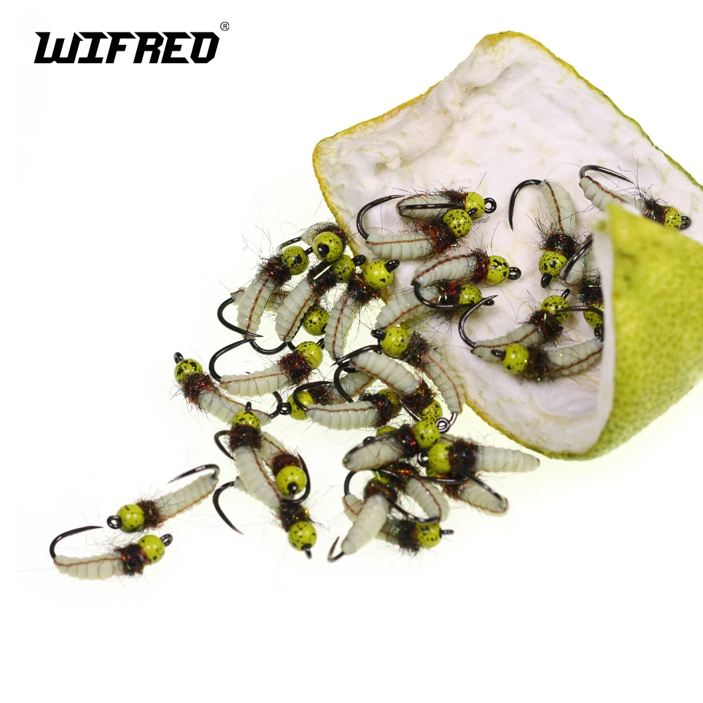 ويفريو 6 قطع # 10 خطاف Barbless مرقش حبة نحاسية سكود حورية الذباب واقعية مضيئة علة دودة يطير الصيد سمك السلمون المرقط Grayling إغراء #1