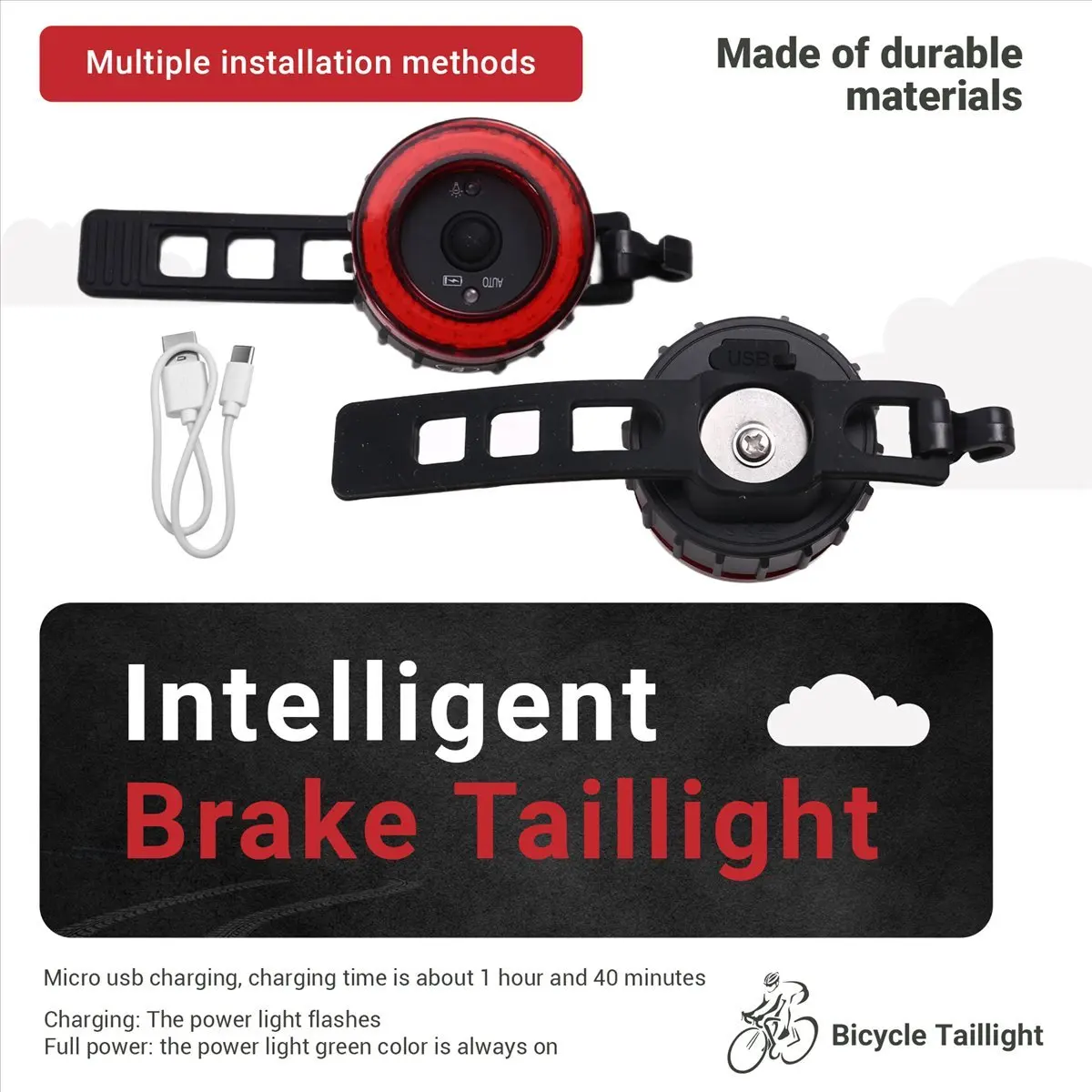 Oct.829 دراجة ذكية الفرامل الضوء الخلفي Cob فتحة كبيرة مقعد آخر وسادة الضوء الخلفي الدراجة ذكي الفرامل الضوء الخلفي #5