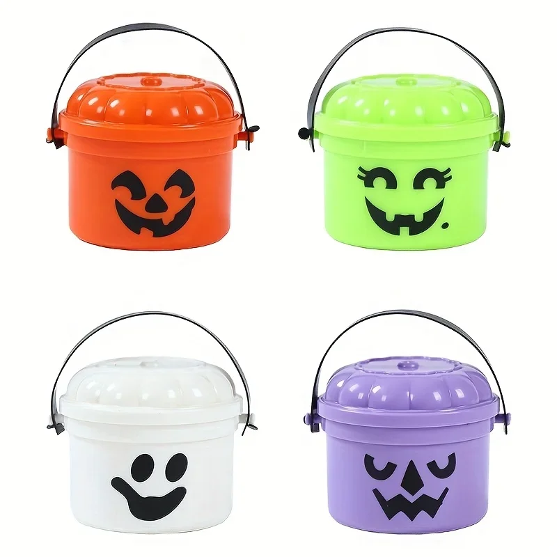 Niedlicher Plastik-Halloween-Eimer mit „Trick or Treat“-Slogan, robuste Süßigkeitendose, gruselige Partydekoration für Halloween-Aktivitäten. – Detail 9