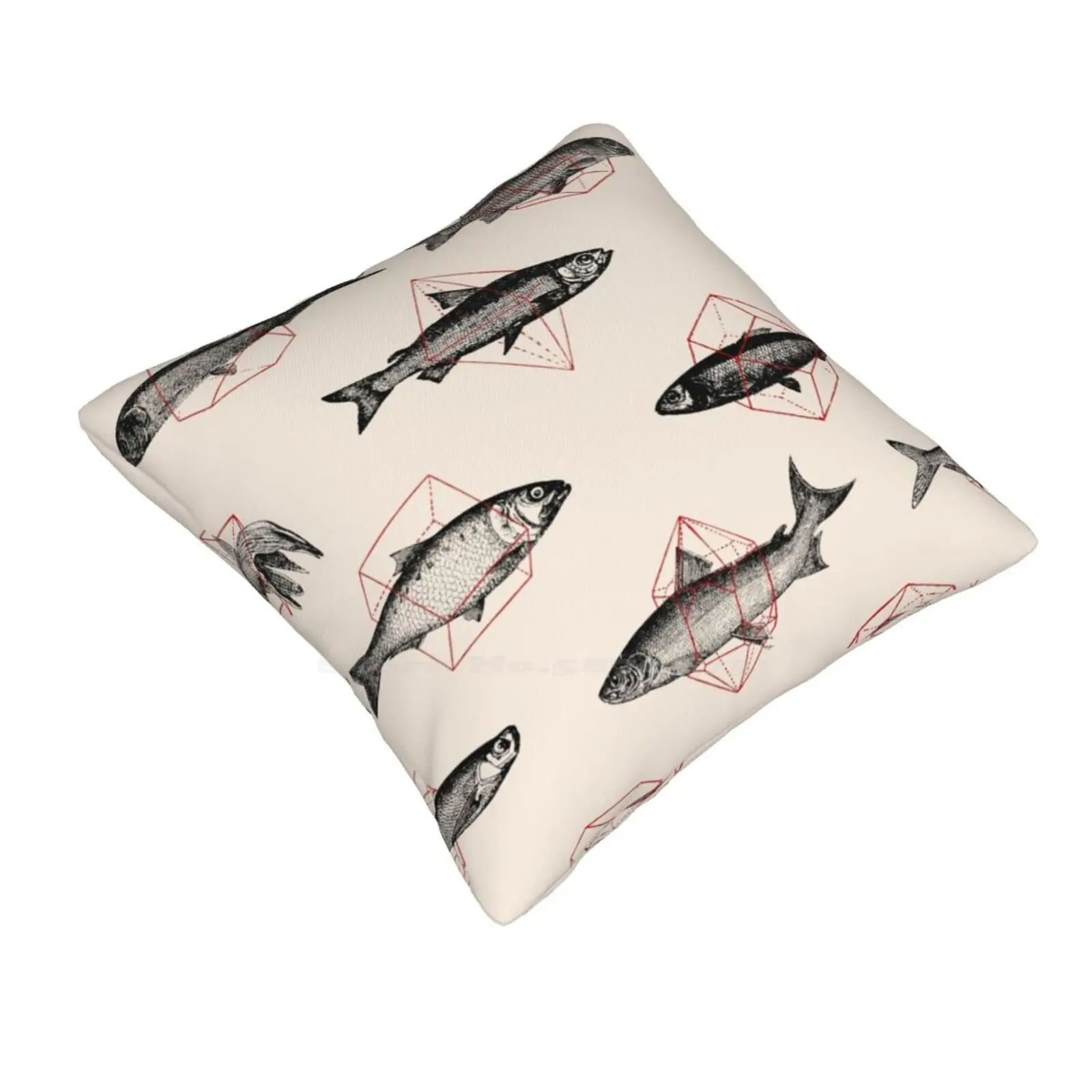 Fishes In Geometrics Pillow Cover Hug Pillowcase Florent Bodart Florentbodart Graphic Design Lithography Black And White Retro