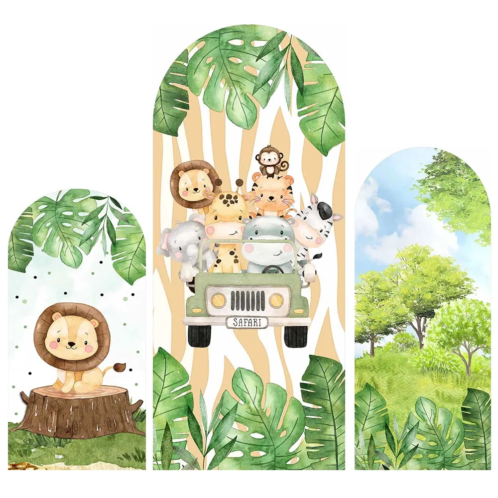 Mocsicka 2-Sided Arch Backdrops Jungle Animals Baby Shower Background Safari Theme Boys Birthday Party Decorations Photo Studio