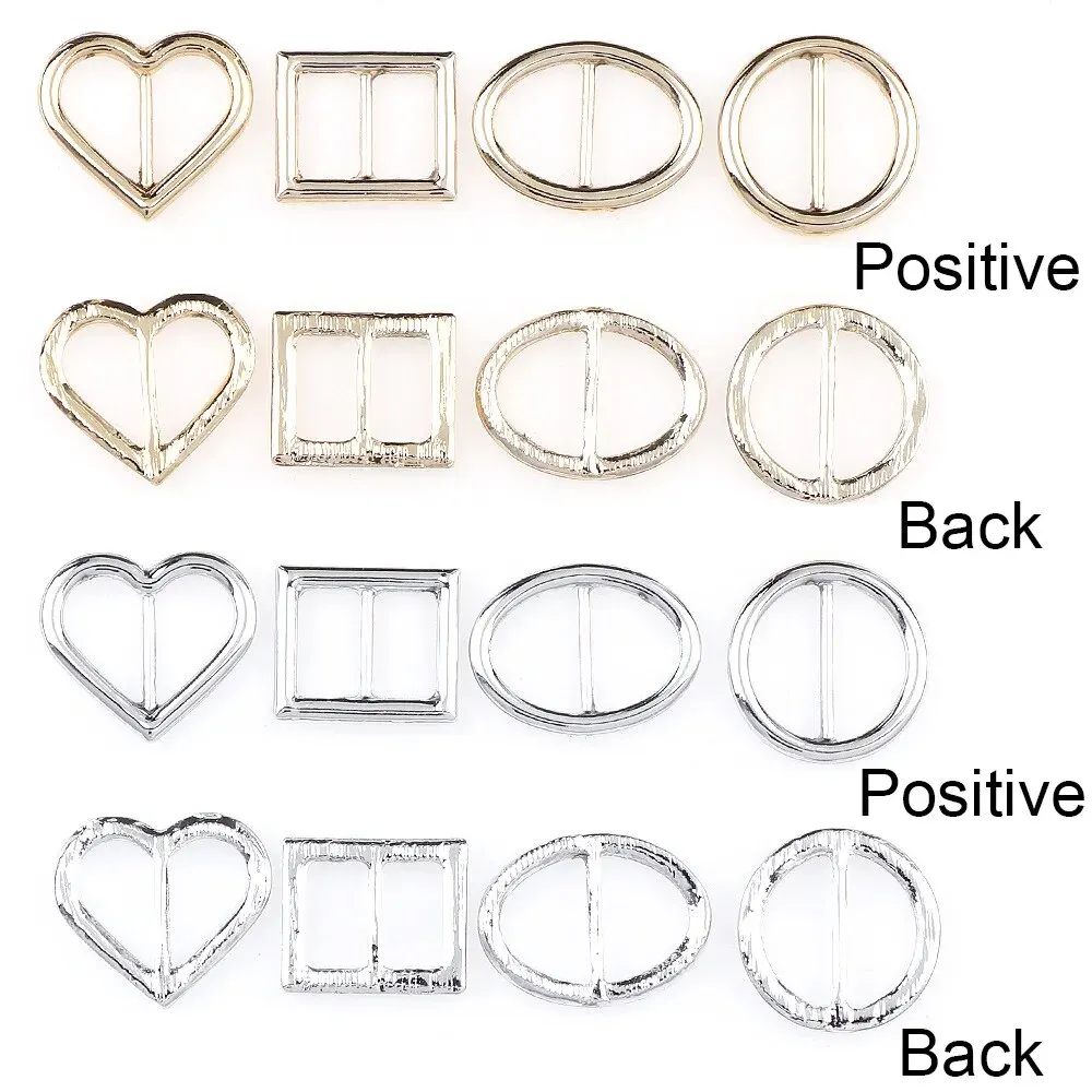 10pcs Buckle Heart Square Oval Round Ribbon Slider Ribbon Buckles for DIY Craft Silver 5 Shape