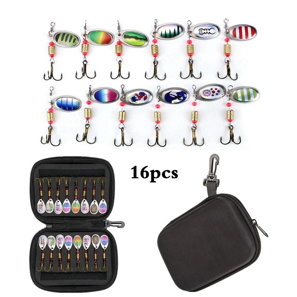 

16pcs/bag Fishing Spinnerbait Fishing Spinnerbait 3.7g Metal Spoon Lures with Treble Hooks for Bass Trout Fishing