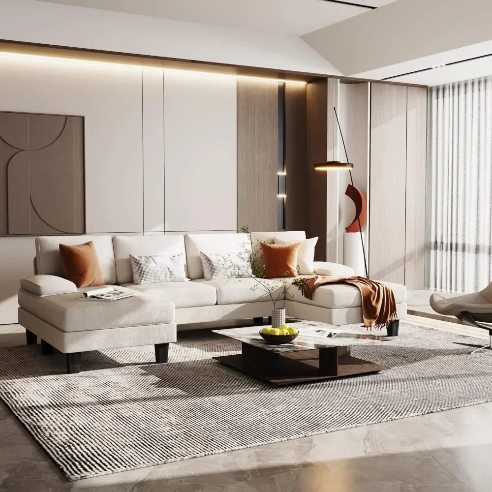 

A Convertible Sectional U-Shaped Couch with Soft Modern Cotton Chenille Fabric for Living Room, 4 Seats Oversized Sofas