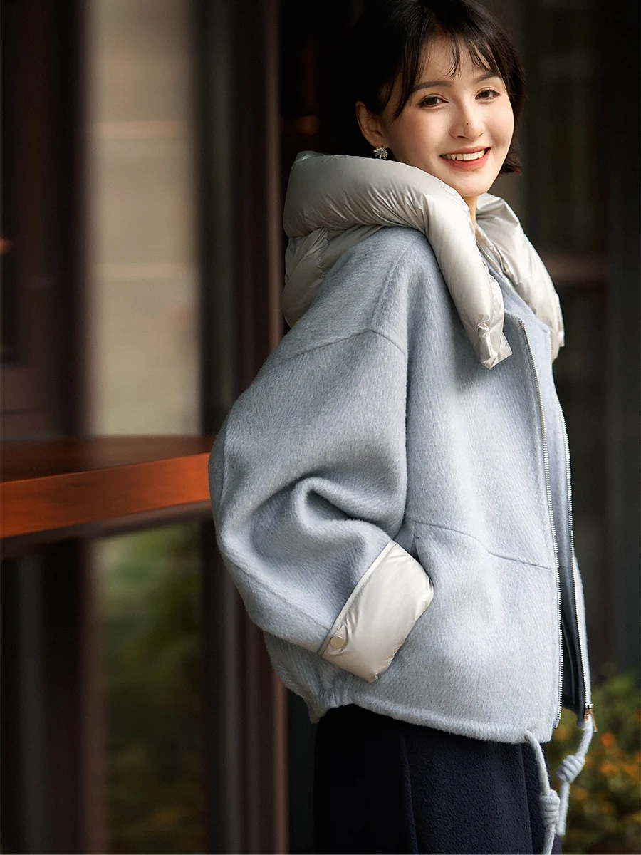 

Detachable Woolen Coat Fem Sle Long Sve Zipper Closure Hat Included Sericified Wool And Alpaca Wool Spring Autumn Wear