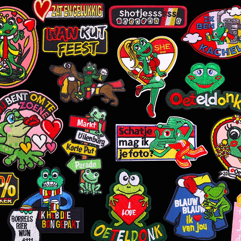 Niederländischer Karnevals-Frosch Gestickte Aufnäher Niederländisches Oeteldonk-Emblem Patch Zum Aufbügeln Auf Kleidung Uniform Aufnäher Zum Aufnähen