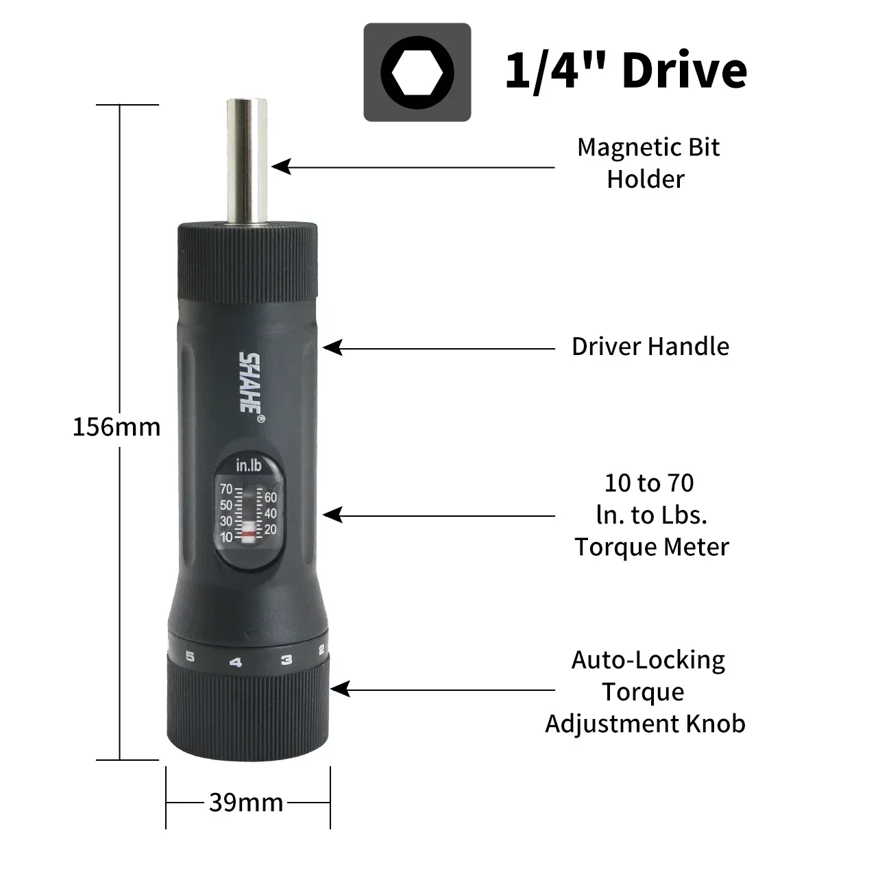 SHAHE Torque Wrench Torque Driver Maintenance Tools Bike Repairing with 10-70 in-lbs Torque Range Setting 10 Bits