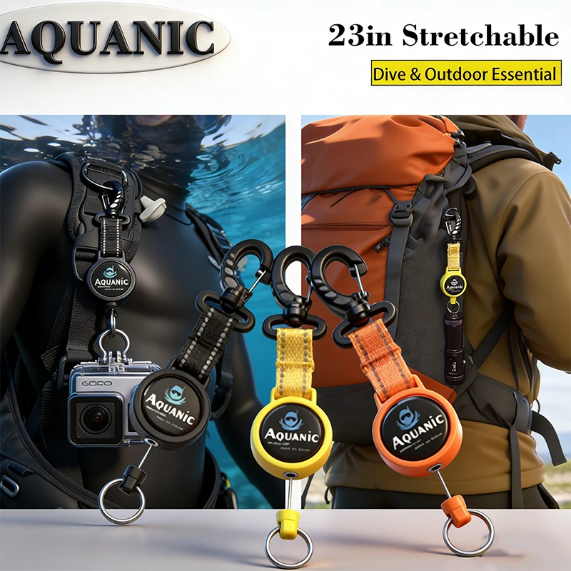 24in Retractable Lanyard with Buckle for Diving Gear Elastic Anti-Lost Rope for BCD Accessories & GoPro & DJI